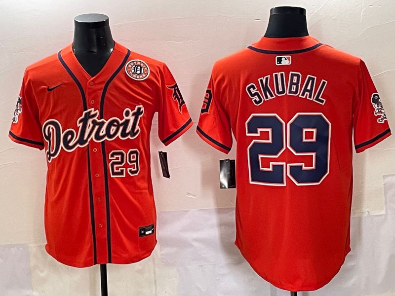 Men 2025 Detroit Tigers 29 Skubal Orange Fashion Nike MLB Jersey style 7155